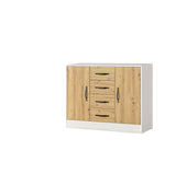 Chest of drawers – oak finish, black metal handles, compact storage for wall bed sets