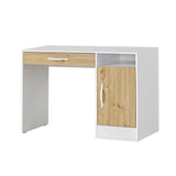 Desk with drawer and cabinet – oak front, white handles for soft contrast