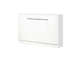 Small double horizontal wall bed – white finish, black handles, modern minimalist look