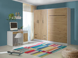 Small double Vertical wall bed – oak finish with black metal handles, modern contrast for UK interiors
