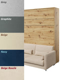 Double wall bed open – Oak Artisan front, mattress extended, shown with upholstered seat