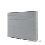 King size horizontal wall bed with shelves – Grey finish, neutral tone, closed position