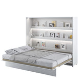 Wall bed open – White Matt front, mattress extended, shelves visible above sleeping area