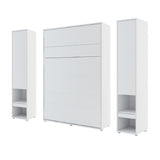 Double vertical wall bed with 2 cabinets – White Matt finish, minimalist look, shown with tall storage units