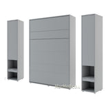 Double vertical wall bed with 2 cabinets – Grey finish, neutral and versatile tone, shown with tall storage units