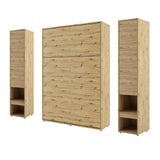 Double vertical wall bed with 2 cabinets – Oak Artisan finish, warm wood texture, shown with matching tall cabinets