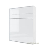 King size vertical wall bed with shelves – White Gloss finish, sleek and reflective surface, closed position
