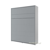King size vertical wall bed with shelves – Grey finish, neutral tone, closed position