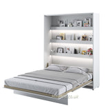 Wall bed open – White Matt front, mattress extended, shelves visible above sleeping area