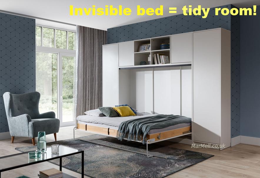 double wall bed, horizontal wall bed, wall bed  with cabinets, hidden bed, fold down bed, fold away bed, Murphy bed, pull down bed, convertible bed, marmell