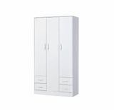 Minimalist freestanding 3-door wardrobe in white with seamless white handles.