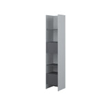 Bookcase side cabinet in Grey finish, closed view with minimalist tall design