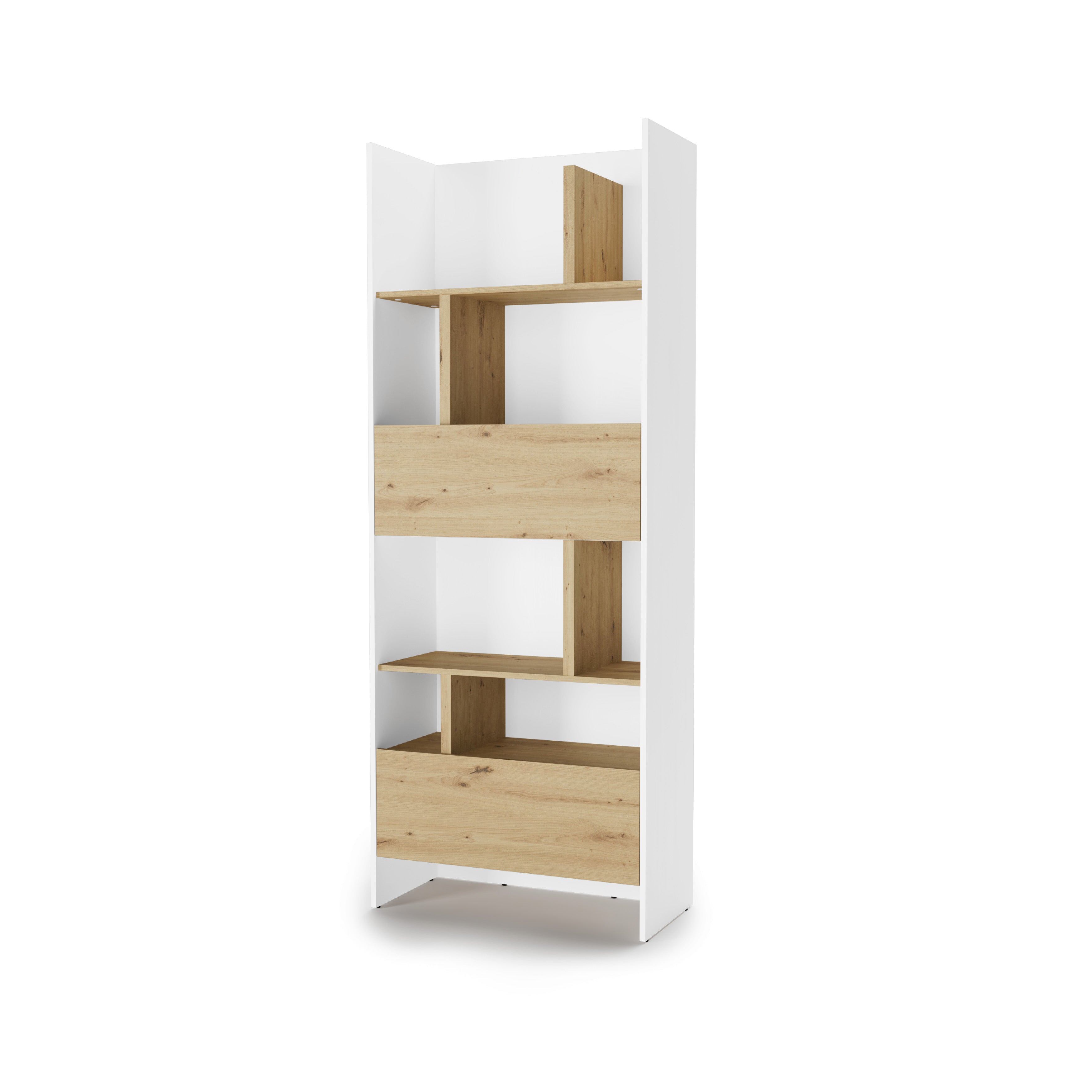 Bookcase side cabinet in White Matt – Oak Artisan finish, closed view.