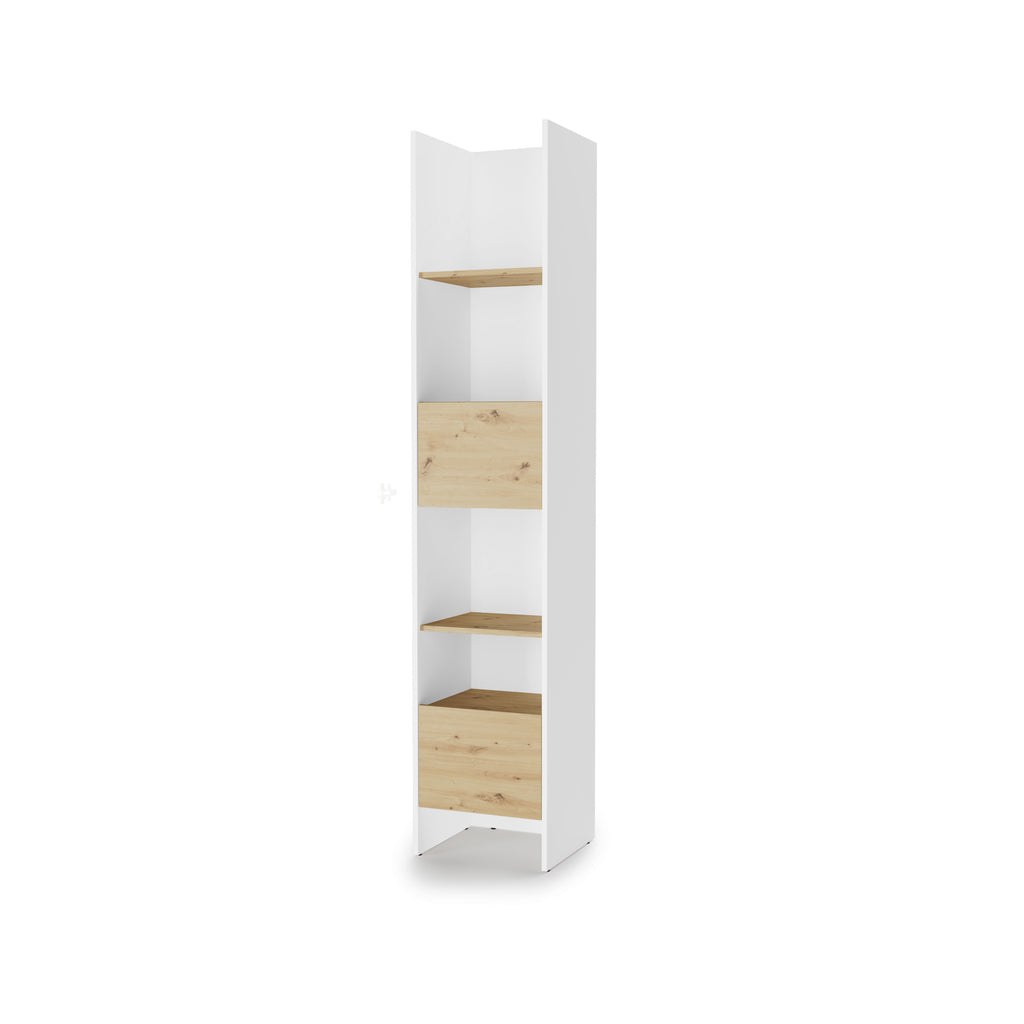 Bookcase side cabinet in White Matt – Oak Artisan finish, closed view with modern compact design 