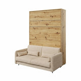 Double vertical wall bed in Oak Artisan with Beige Boucle upholstered sofa – modern space-saving Murphy bed by Marmell Furniture