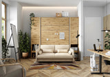 Double vertical wall bed with sofa and matching side wardrobes in Oak Artisan – complete space-saving living room set by Marmell Furniture