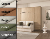 Double Vertical Wall Bed with Sofa, LED Lighting and 2 Side Cabinets ST