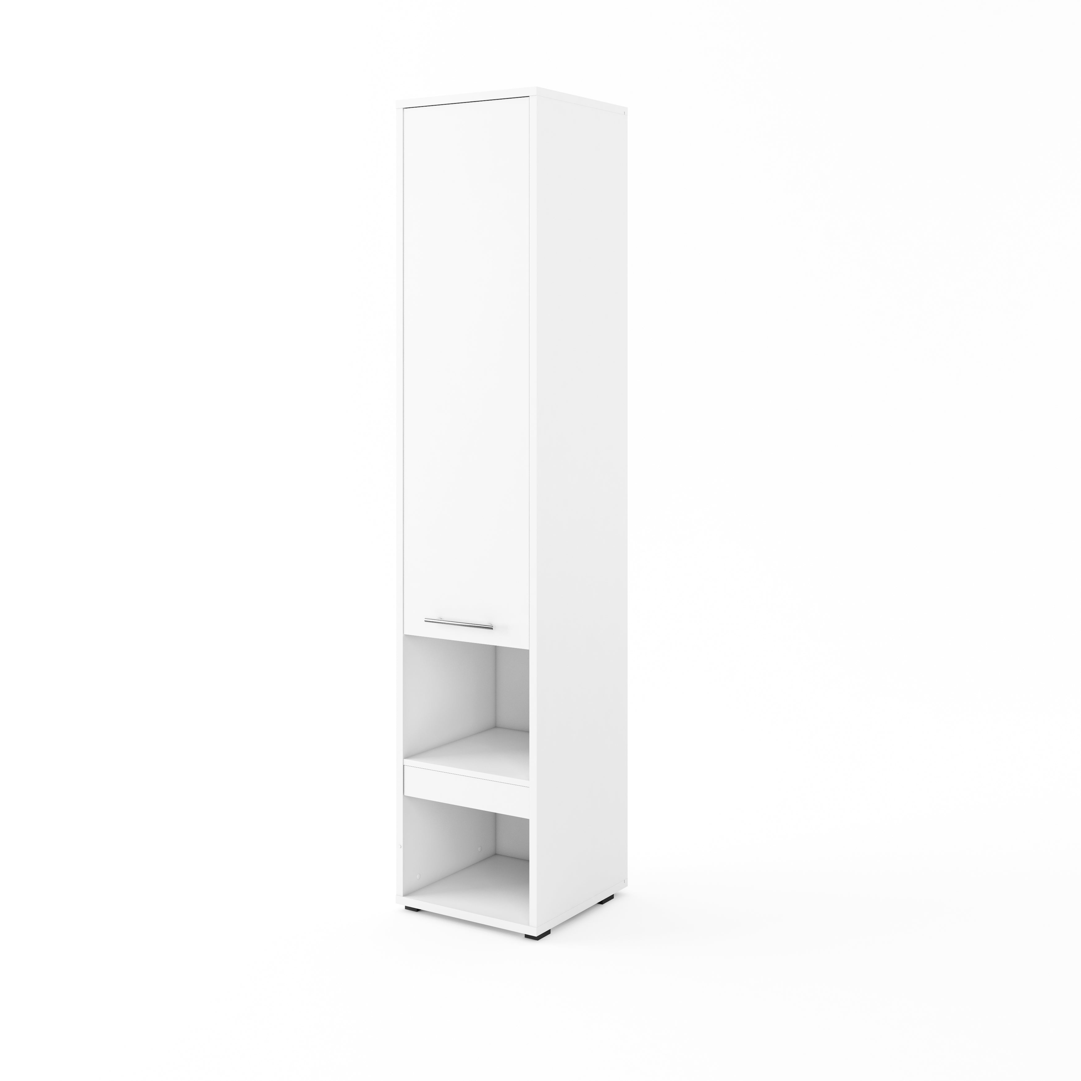 Side cabinet for TD wall bed – white finish, closed view with metal handles