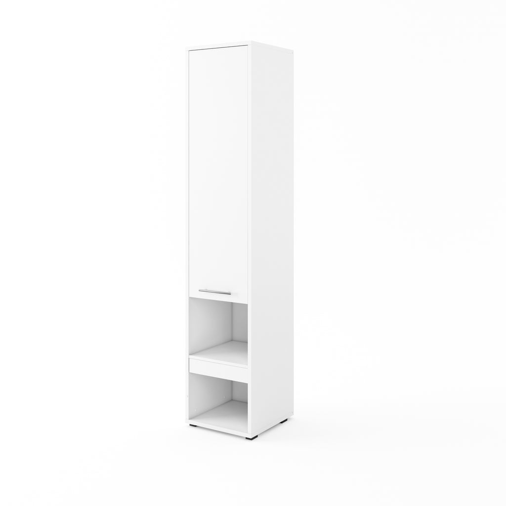 Side cabinet for TD wall bed – white finish, closed view with metal handles
