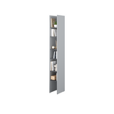 Slim tall bookcase side cabinet with six shelves in Grey finish, modern UK furniture