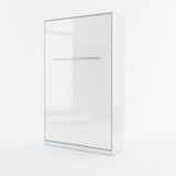 Small double vertical wall bed with spring mechanism – white gloss finish, closed view with metal handles