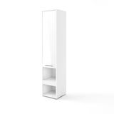 White gloss side cabinet for TD wall bed – styled in guest room interior
