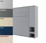 Colour options palette for double vertical wall bed with sofa – Grey cabinet and side wardrobes. Sofa fabric swatches Grey, Graphite, Beige, Navy, Beige Boucle. Functional home furniture