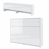 Modern white gloss double horizontal wall bed with matching overbed cupboards, shown fully closed with a reflective surface finish.