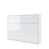 Modern white gloss double horizontal wall bed in a closed position, featuring a clean, reflective surface.