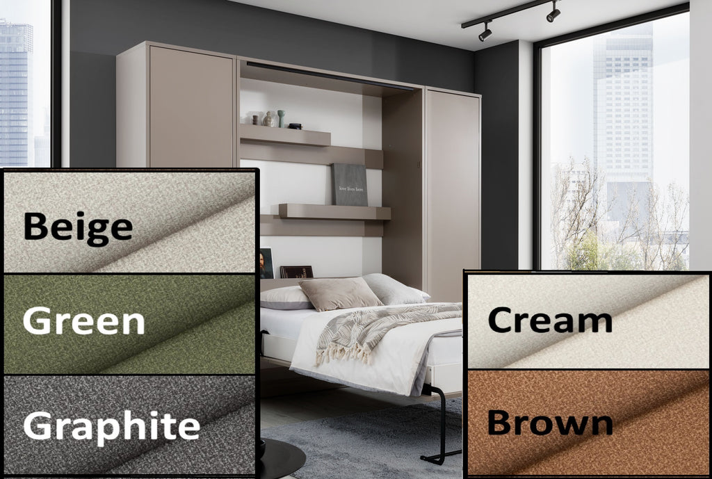 Double Vertical Wall Bed with Sofa, LED Lighting and 2 Side Cabinets ST