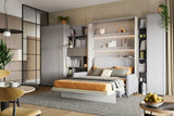 Double vertical wall bed in White Matt finish flanked by matching storage side cabinets and a wardrobe.