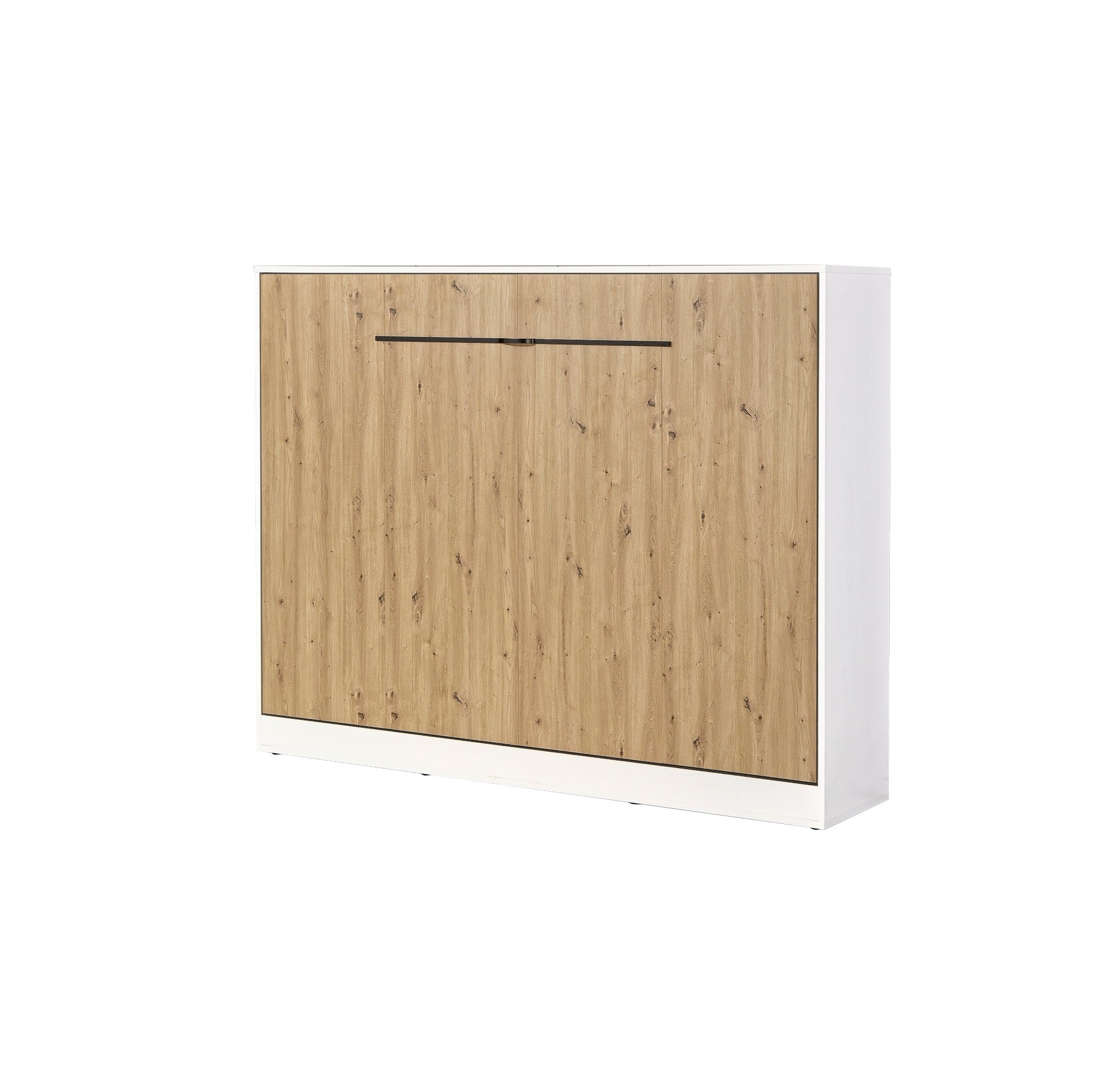 Oak wall bed – horizontal layout with black handles