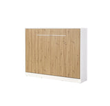 double wall bed, horizontal wall bed with cabinets, Murphy bed, fold-down bed, transforming bed, hidden bed, marmell, oak, white handle 