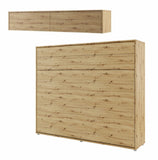 Oak Artisan king size horizontal wall bed with overhead top cabinet, showcasing the unfolded bed frame alongside practical storage spaces