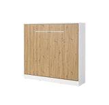 King size horizontal wall bed – oak front, white handles, matching DP furniture line