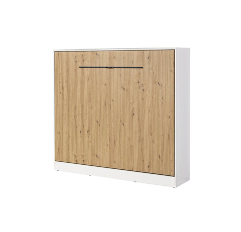 King size horizontal wall bed – oak finish, black metal handles, space-saving design