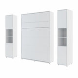 Double vertical wall bed with matching side storage cabinets, White Matt finish, closed position. Elegant and sleek wardrobe bed system.