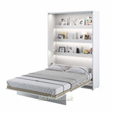Double vertical wall bed in White Matt finish, shown open with internal shelves and pneumatic mechanism. Modern Murphy bed by Marmell.