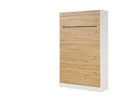 small double wall bed 120, vertical wall bed, Murphy bed, folding down bed, pull-down bed, hidden bed, oak, black handle marmell