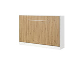 small double wall bed, horizontal wall bed with cabinets, Murphy bed, fold-down bed, transforming bed, hidden bed, marmell, oak, white handle