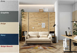 Colour options palette for vertical wall bed with sofa – Oak Artisan cabinet and matching wardrobes. Sofa fabric swatches Grey, Graphite, Beige, Navy, Beige Boucle. Space-saving furniture by Marmell Furniture