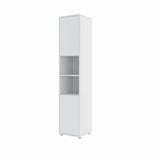 Tall wall bed side cabinet in White Matt finish with push-to-open doors closed and open middle shelves.