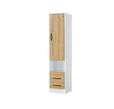 Side tall cabinet – oak finish, black metal handle, slim design for wall bed sets