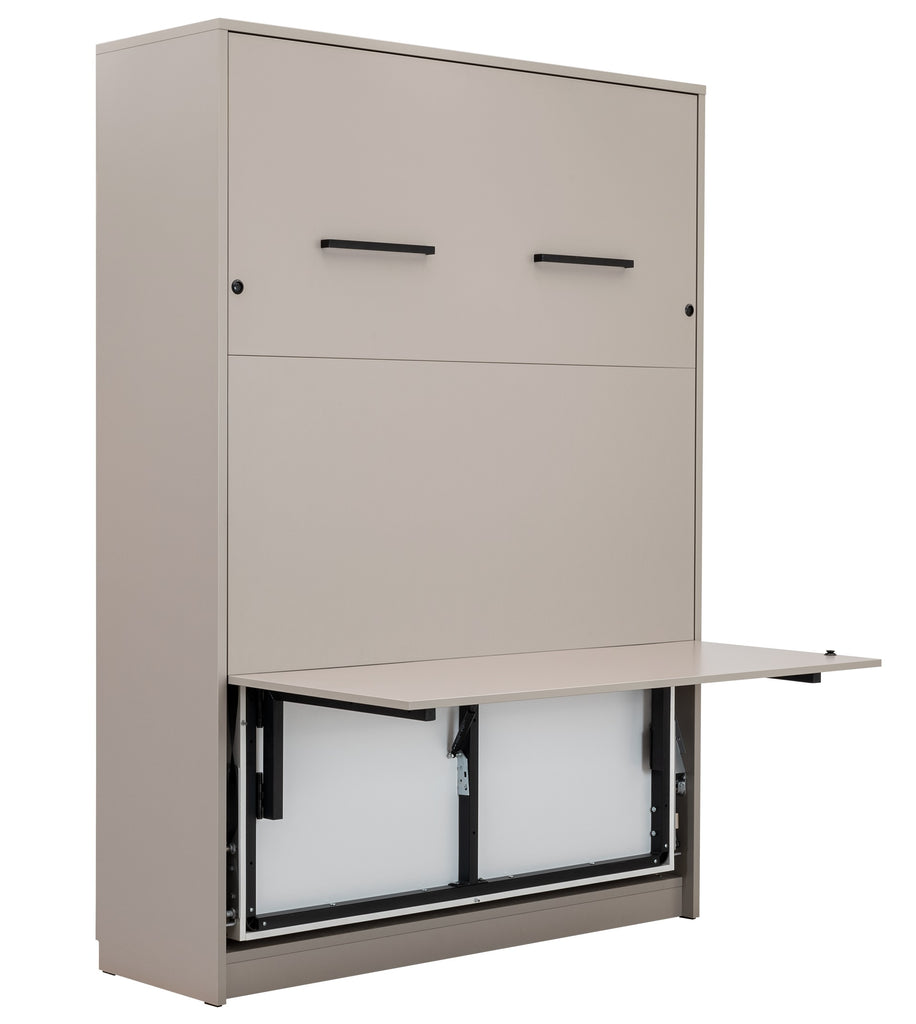 vertical wall bed, Murphy bed with desk, folding bed with desk, pulled down bed with desk 