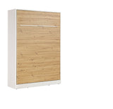 wall bed 140, vertical wall bed, Murphy bed, folding down bed, pull-down bed, hidden bed, oak-white marmell