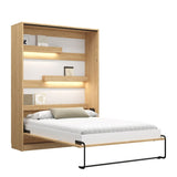 vertical wall bed, Murphy bed with desk, folding bed with desk, hidden wall bed with desk, pulled down bed with desk, marmell, oiled oak 