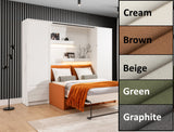 Double Vertical Wall Bed with Sofa, LED Lighting and 2 Side Cabinets ST