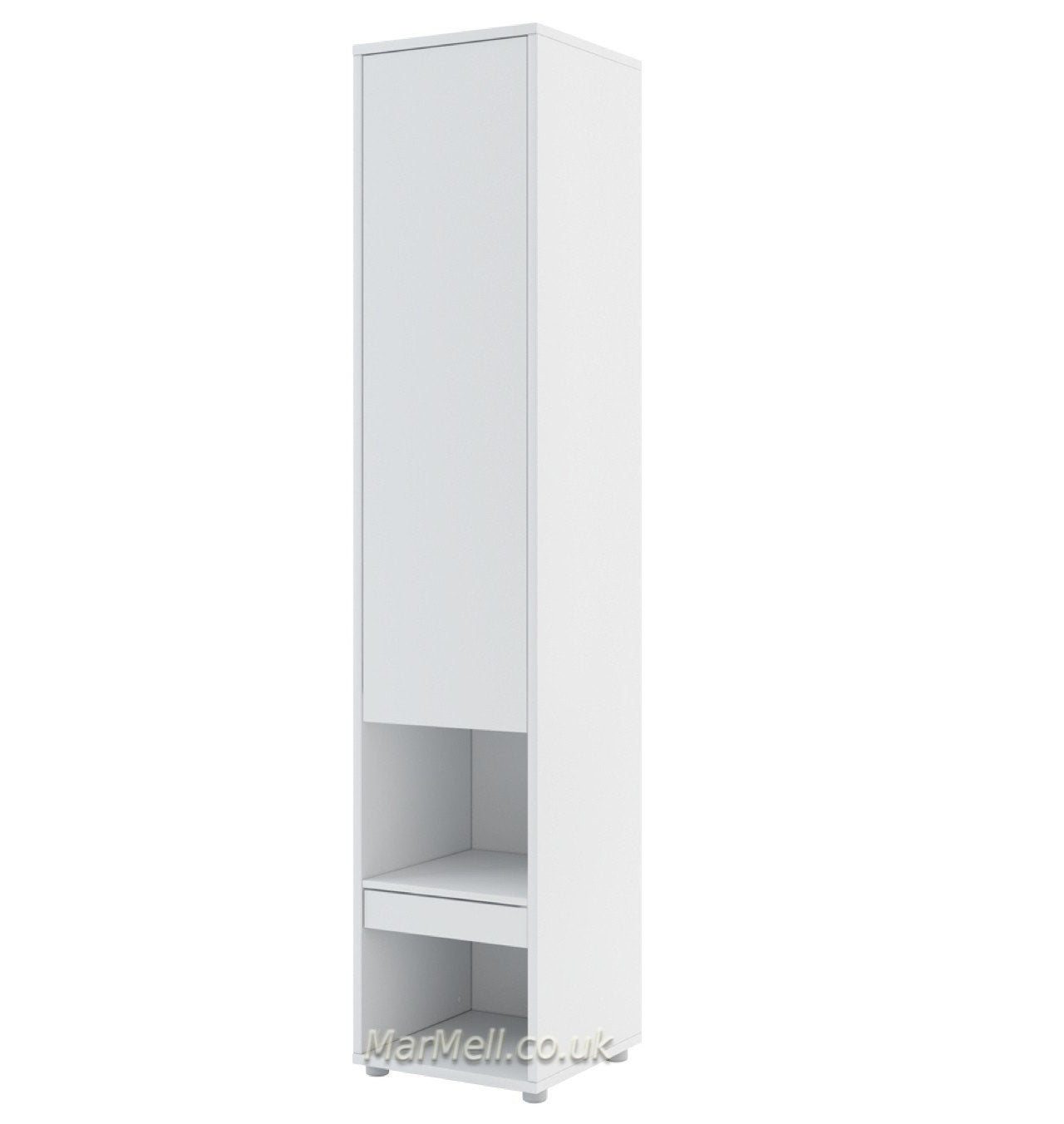 Tall Side cabinet for MK wall bed – White Matt finish, closed position, push-to-open door, minimalist look