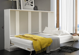 small double horizontal wall bed, Murphy bed, folding bed, hidden bed, space saving bed, fold-down bed white gloss