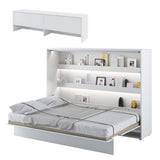 horizontal double wall bed folding bed, fold down bed, fold out bed, hidden bed, fold away bed, Murphy bed, convertible bed, wall bed with cabinet, pull-down bed, space saving bed, wall bed, beds, munltifunctional bed, top cabinet storage white with LED light, marmell